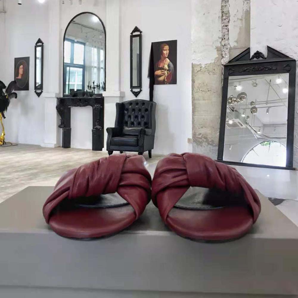 Balenciaga Women Drapy Flat Sandal in Dark Red Smooth Nappa Lambskin - image 4