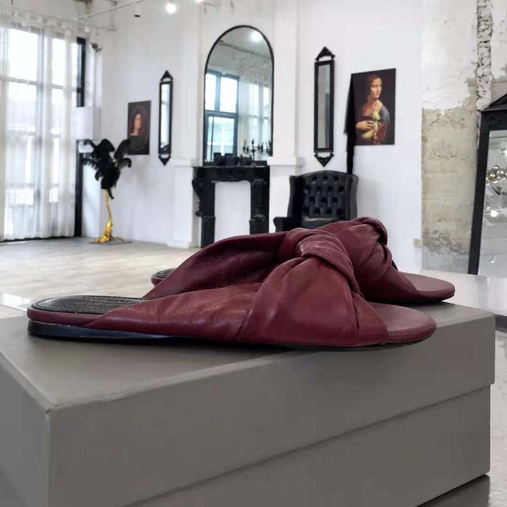 Balenciaga Women Drapy Flat Sandal in Dark Red Smooth Nappa Lambskin - image 7