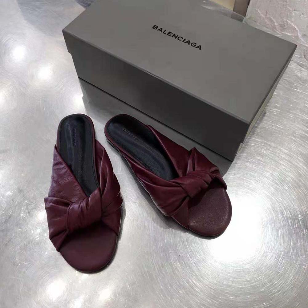 Balenciaga Women Drapy Flat Sandal in Dark Red Smooth Nappa Lambskin - image 6