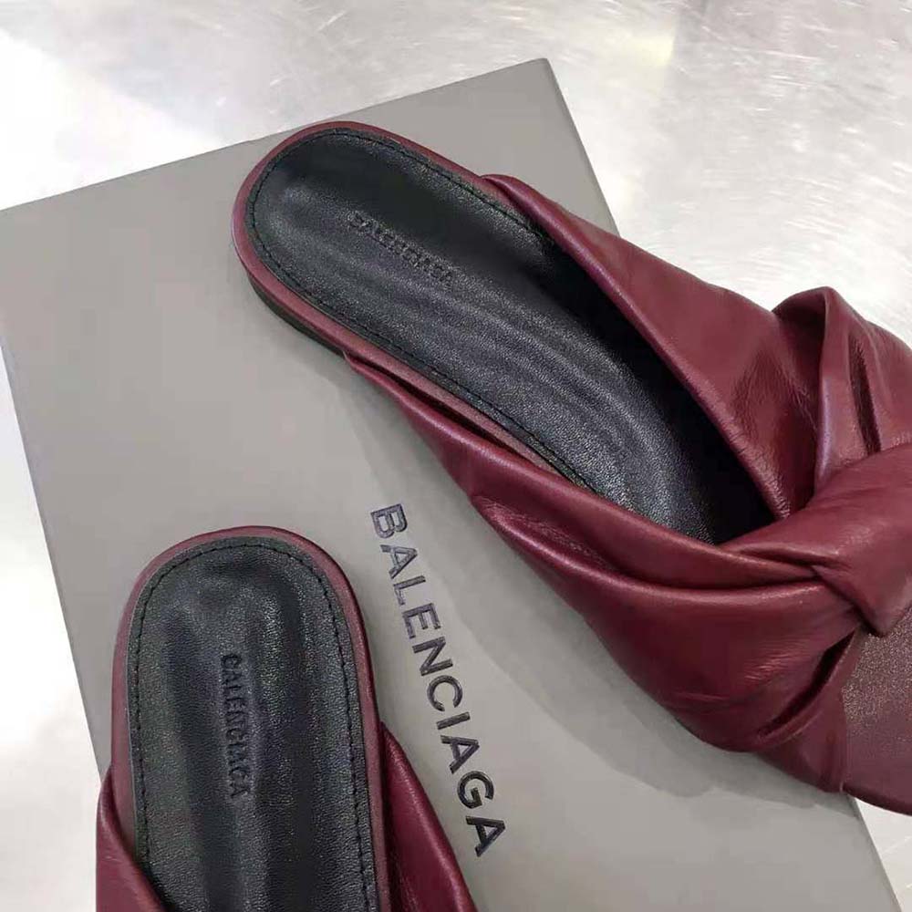 Balenciaga Women Drapy Flat Sandal in Dark Red Smooth Nappa Lambskin - image 9