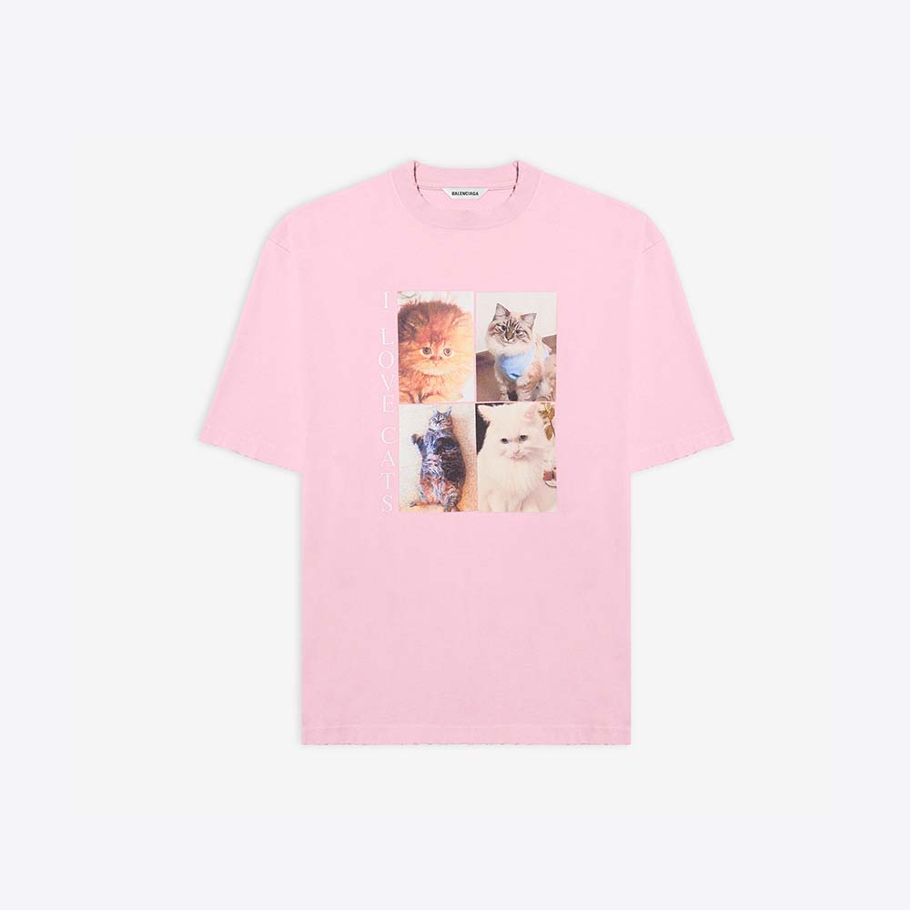 Front view of Balenciaga Women I Love Cats XL T-Shirt in Pink