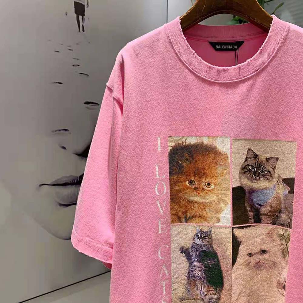 Balenciaga Women I Love Cats XL T-Shirt in Pink - image 5