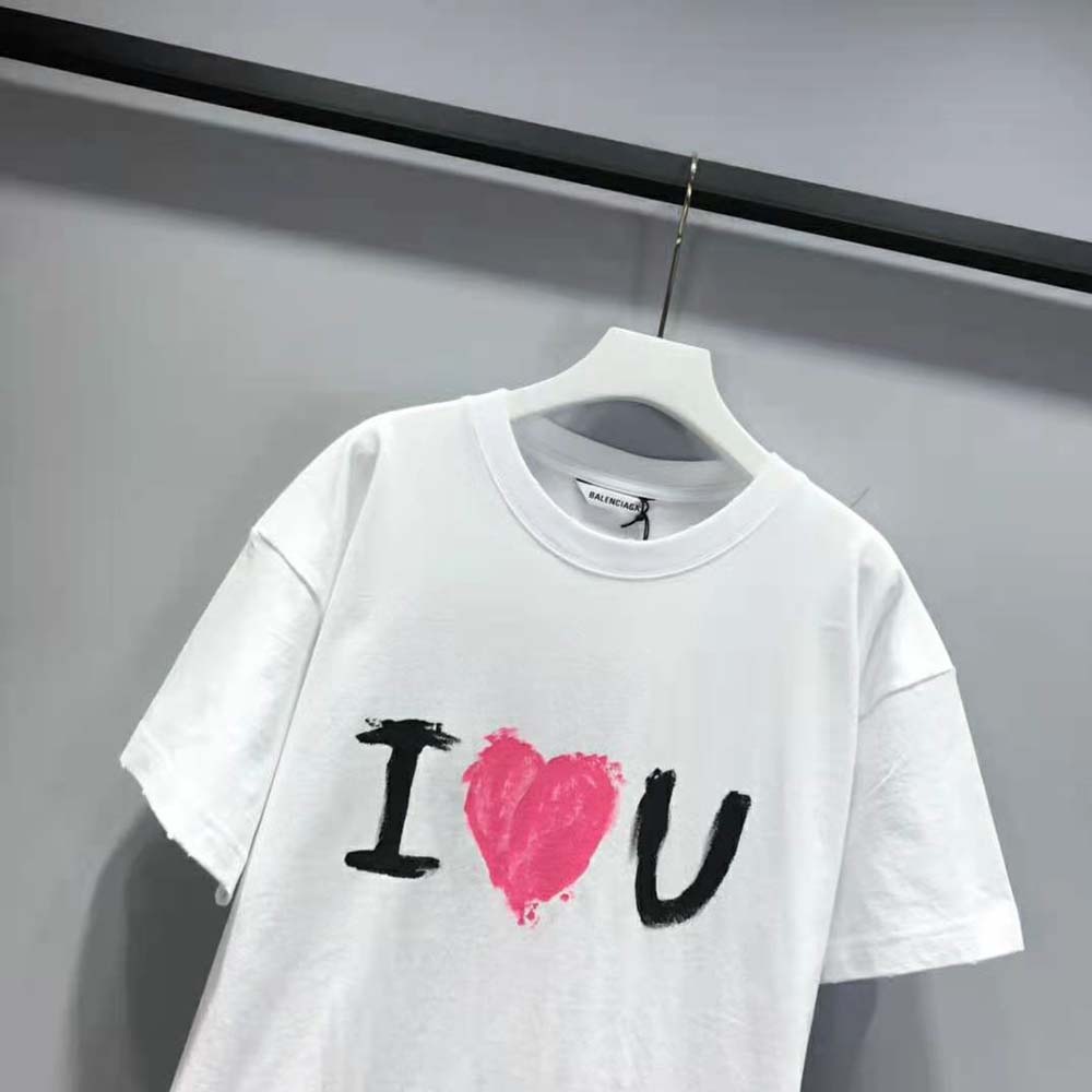 Balenciaga Men I Love U Medium Fit T-shirt in White Vintage Jersey - image 4