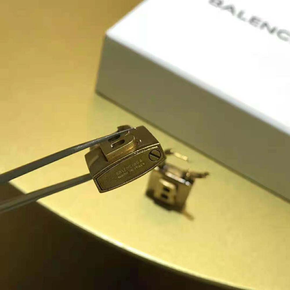 Balenciaga Women Lock Small Earrings in Aged-Gold Brass - image 4