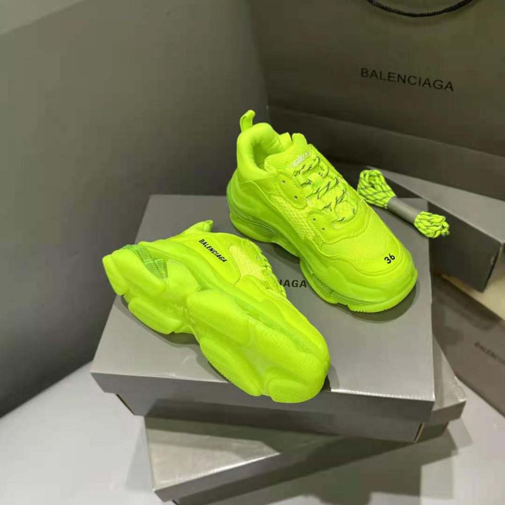 Balenciaga Women Triple S Clear Sole Sneaker in Neon Yellow Double Foam and Mesh - image 4