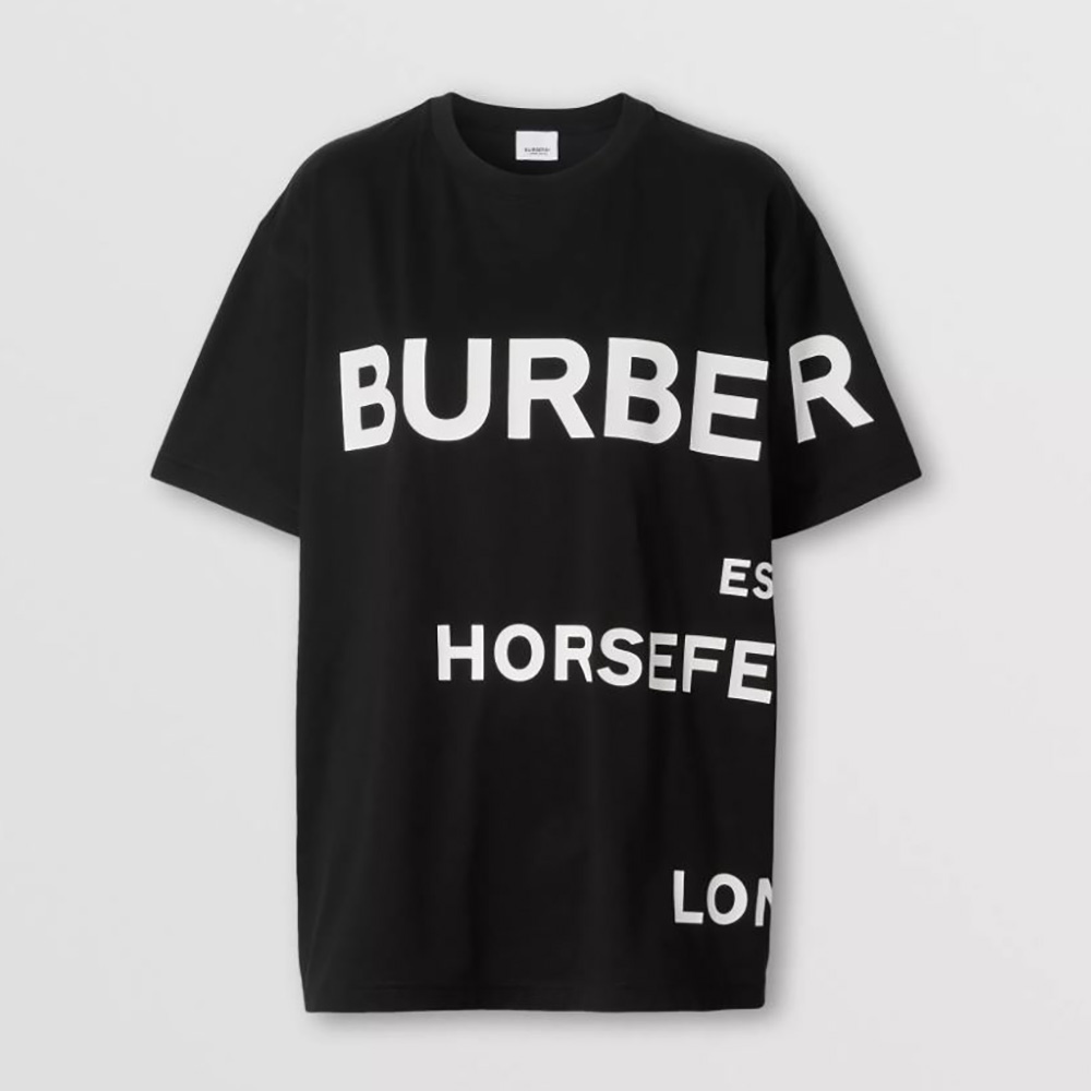 Front view of Burberry Men Horseferry Print Cotton Oversized T-shirt-Black