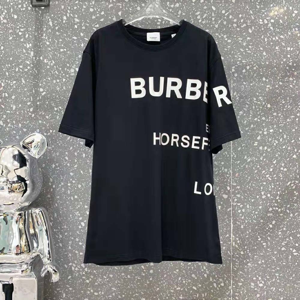 Close-up of Horseferry print detail on Burberry oversized T-shirt