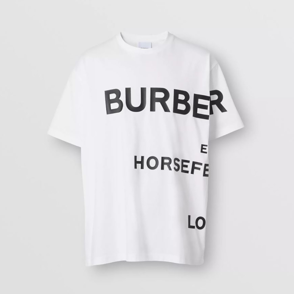 Front view of Burberry Men Horseferry Print Cotton Oversized T-shirt-White