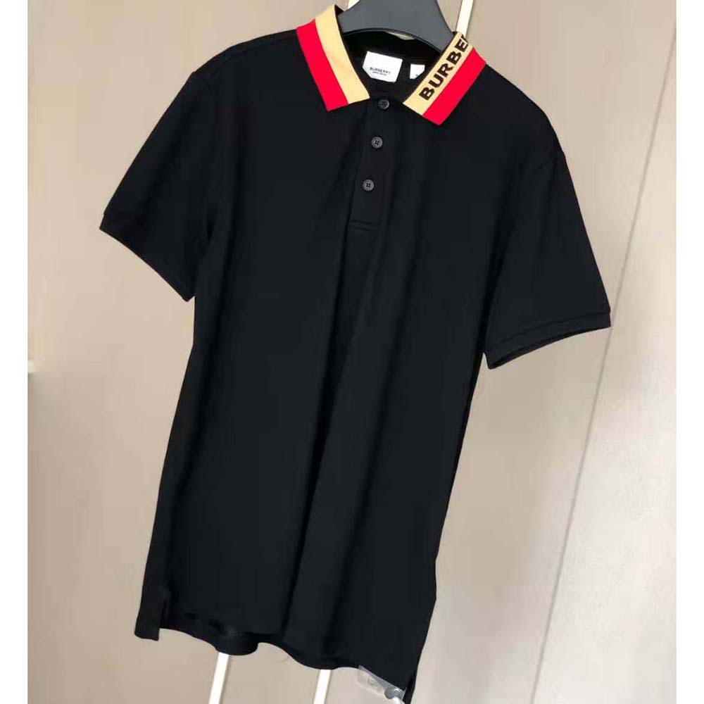 Side angle showing slim fit silhouette of Burberry Men Logo Detail Polo Shirt