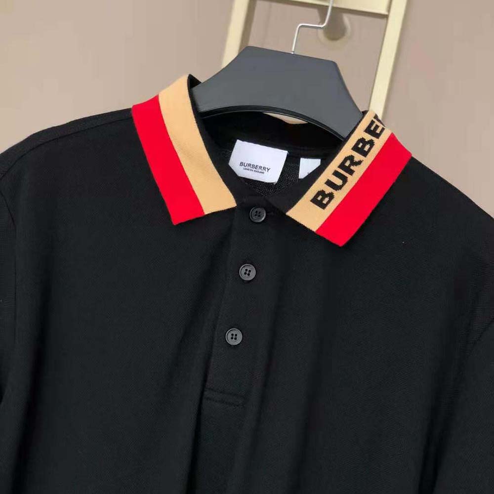 Burberry Men Logo Detail Cotton Pique Polo Shirt-Black - image 4