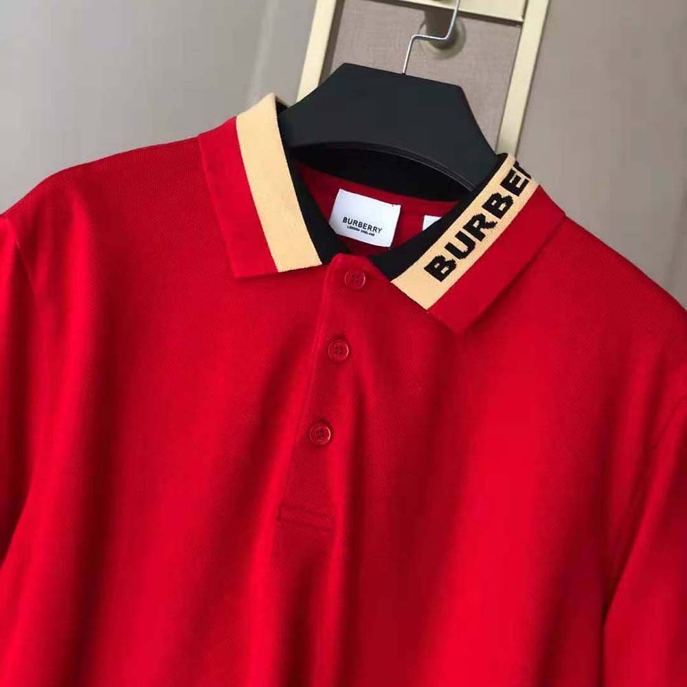 Burberry Men Logo Detail Cotton Pique Polo Shirt-Red - image 4