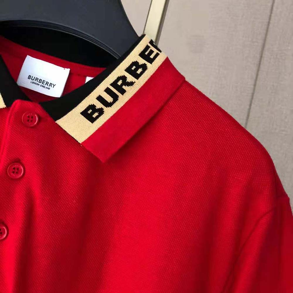 Burberry Men Logo Detail Cotton Pique Polo Shirt-Red - image 6