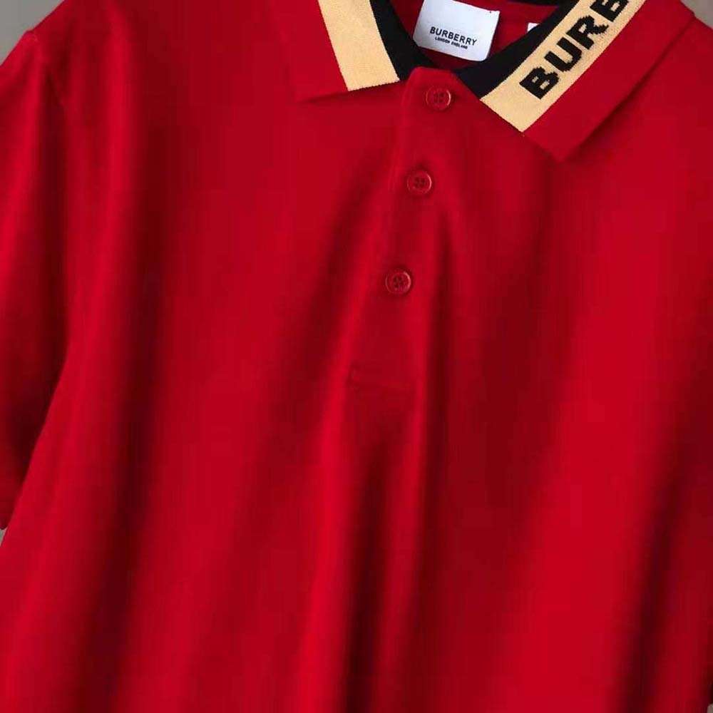Burberry Men Logo Detail Cotton Pique Polo Shirt-Red - image 5