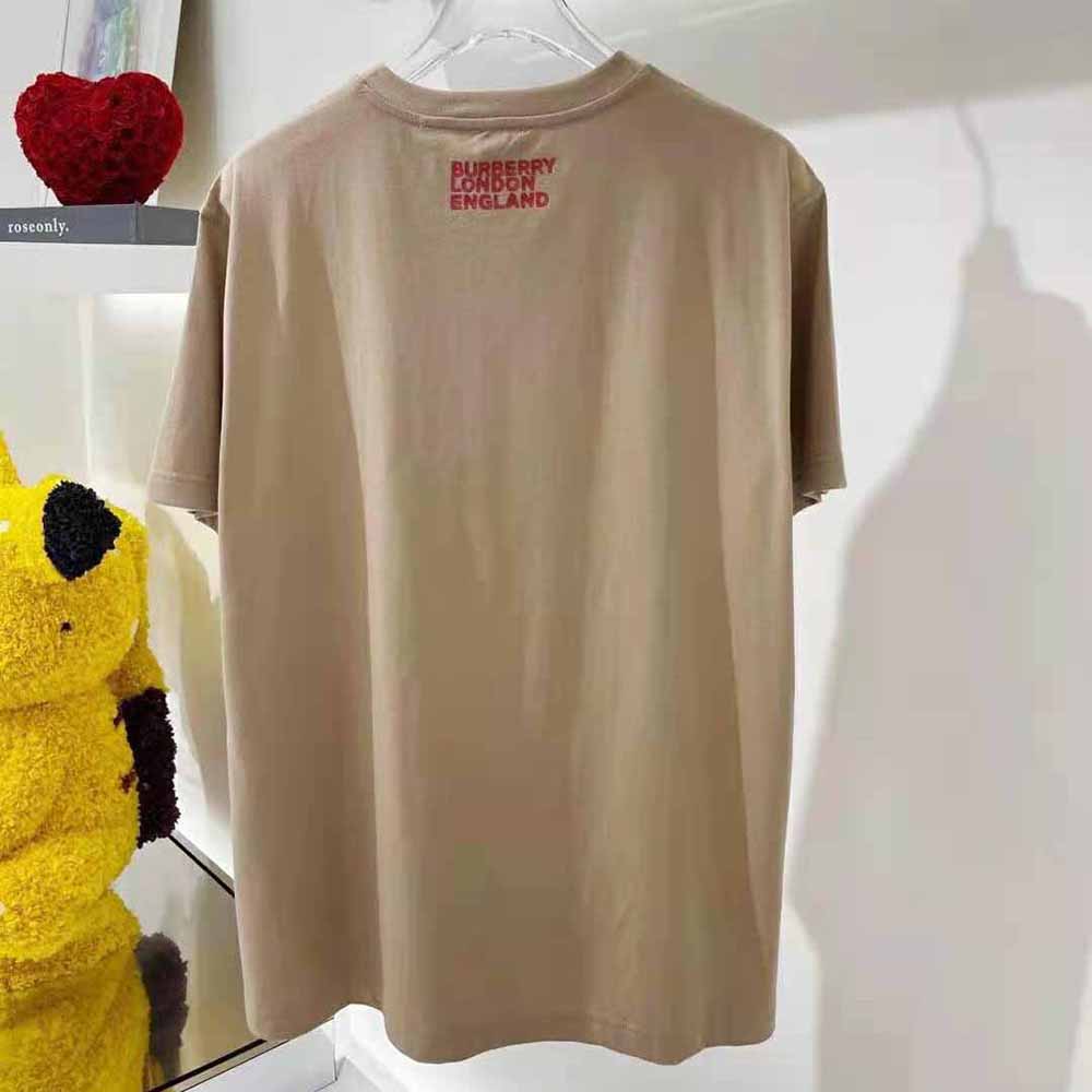 Side angle showing oversized silhouette of Burberry Women Love Print T-shirt