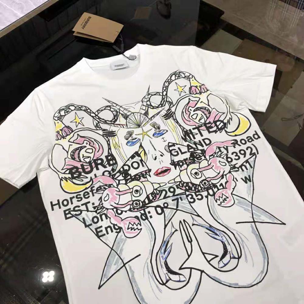 Burberry Men Montage Print Cotton Oversized T-shirt-White - image 7
