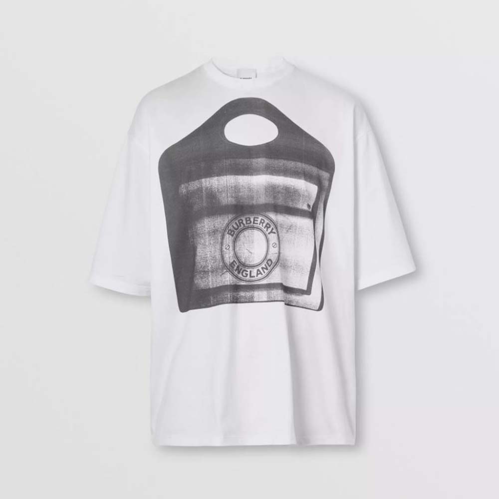 Front view of Burberry Women Pocket Bag Print Cotton Jersey T-shirt-White