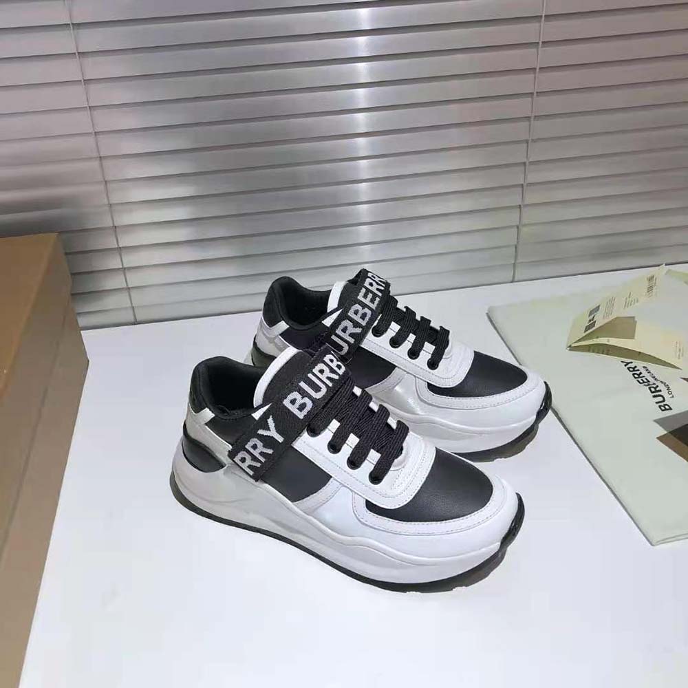 Burberry Unisex Logo Detail Leather and Nylon Sneakers-Black - image 4
