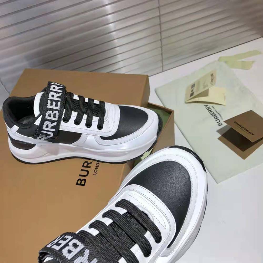 Burberry Unisex Logo Detail Leather and Nylon Sneakers-Black - image 5