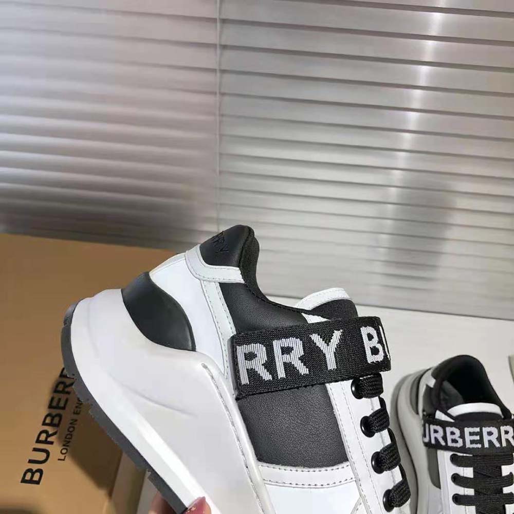 Burberry Unisex Logo Detail Leather and Nylon Sneakers-Black - image 7