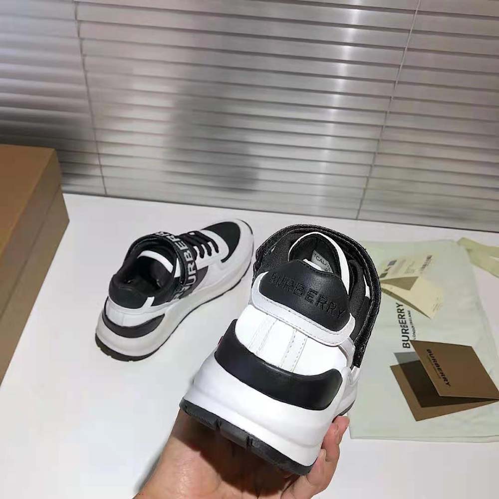 Burberry Unisex Logo Detail Leather and Nylon Sneakers-Black - image 6