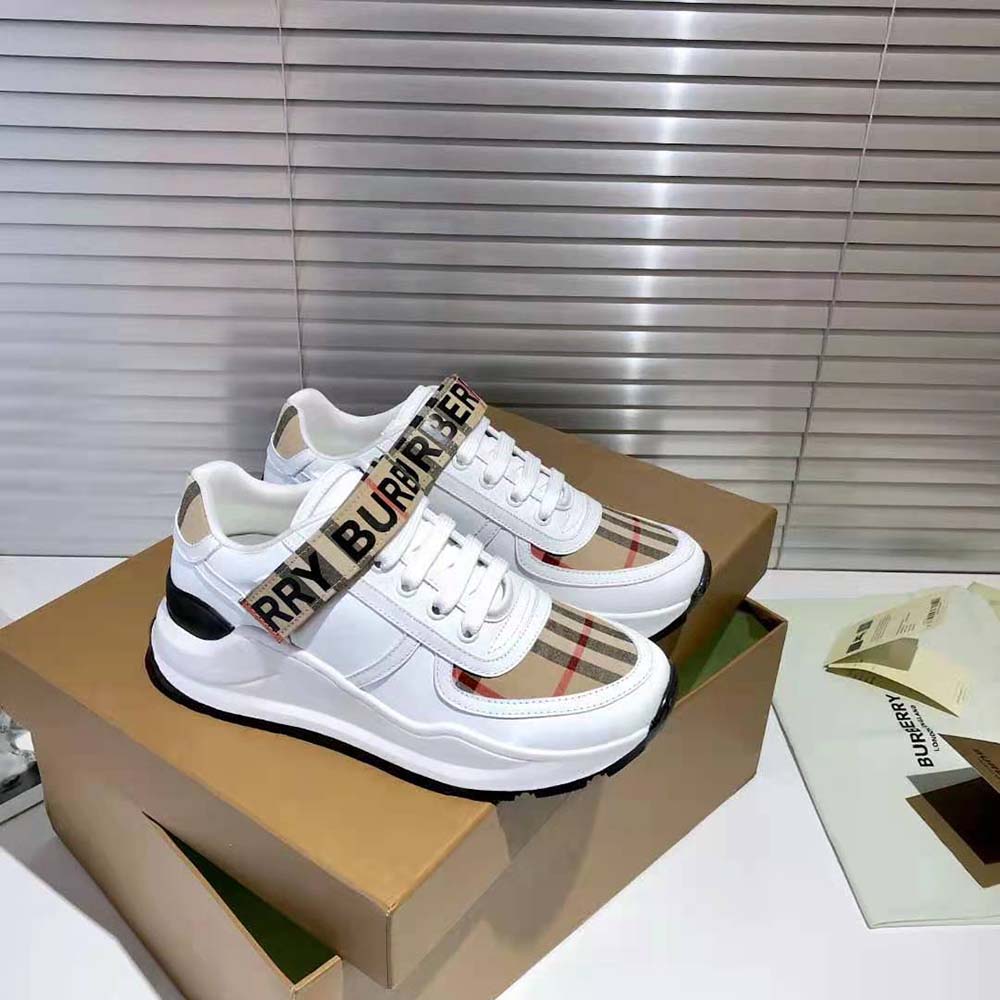 Burberry Unisex Logo Detail Leather and Nylon Sneakers-White - image 6