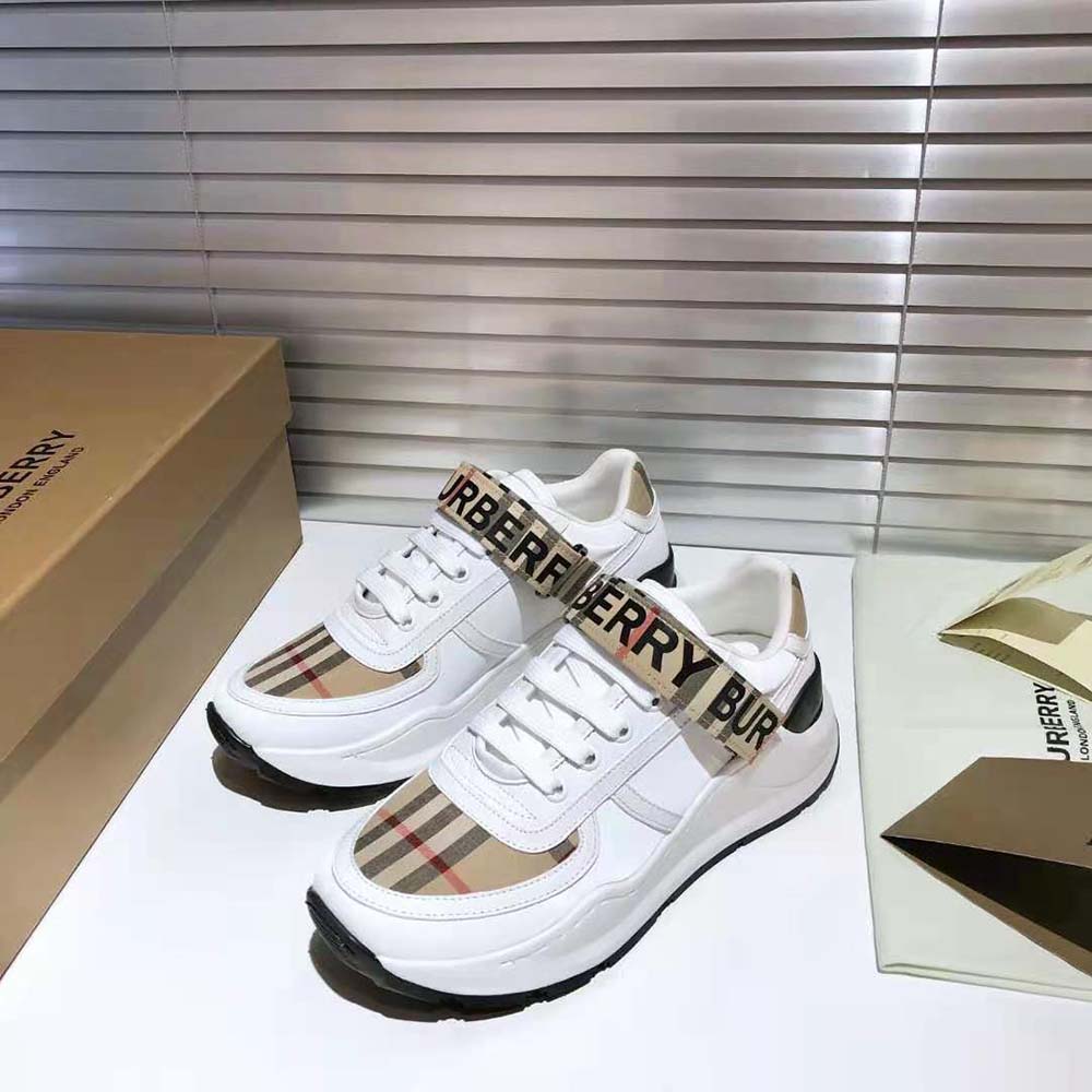 Burberry Unisex Logo Detail Leather and Nylon Sneakers-White - image 5