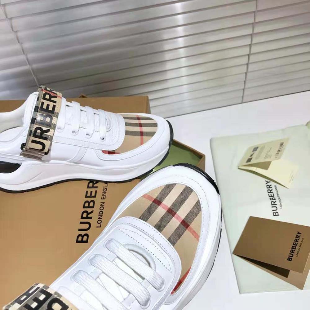 Burberry Unisex Logo Detail Leather and Nylon Sneakers-White - image 7