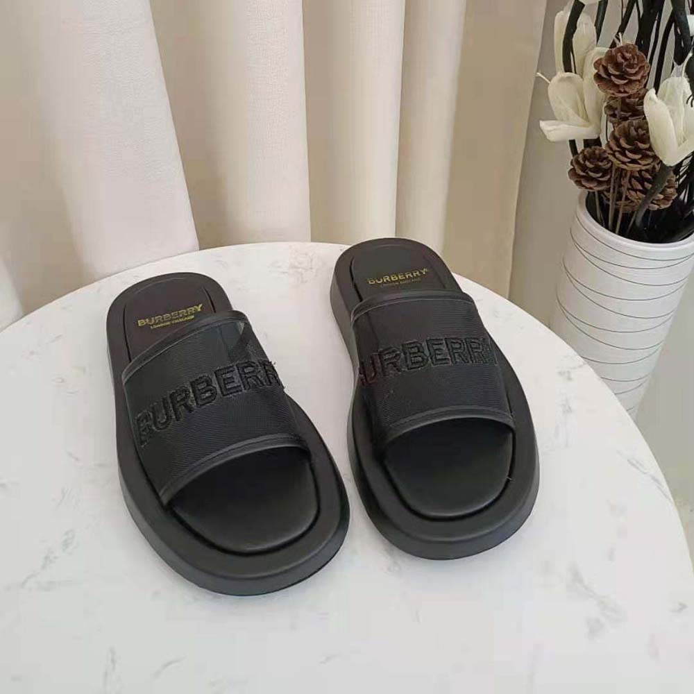 Burberry Women Embroidered Logo Mesh and Leather Slides - image 10