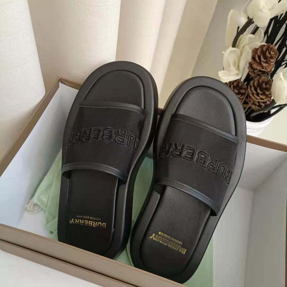 Burberry Women Embroidered Logo Mesh and Leather Slides - image 8