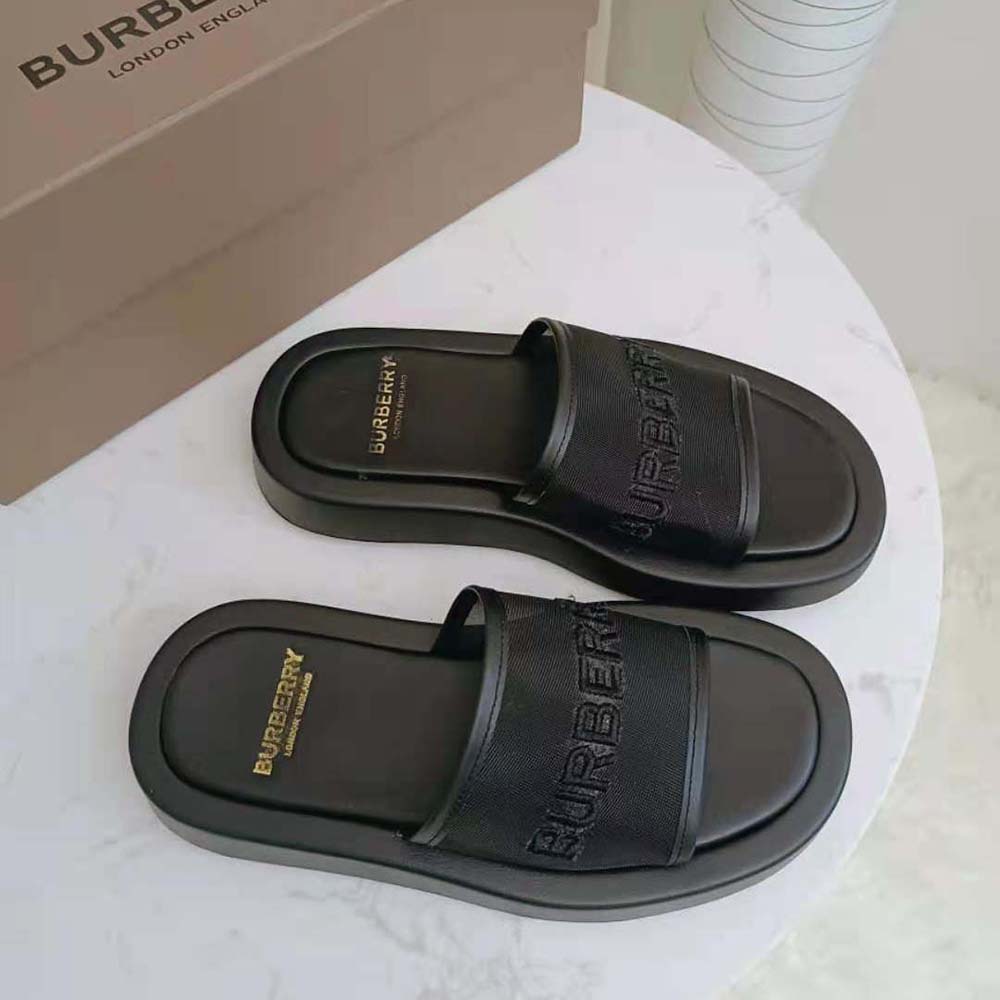 Burberry Women Embroidered Logo Mesh and Leather Slides - image 7