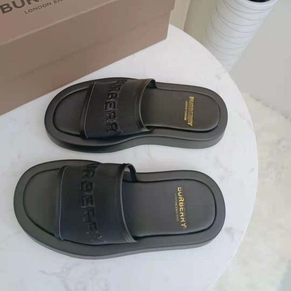 Burberry Women Embroidered Logo Mesh and Leather Slides - image 6