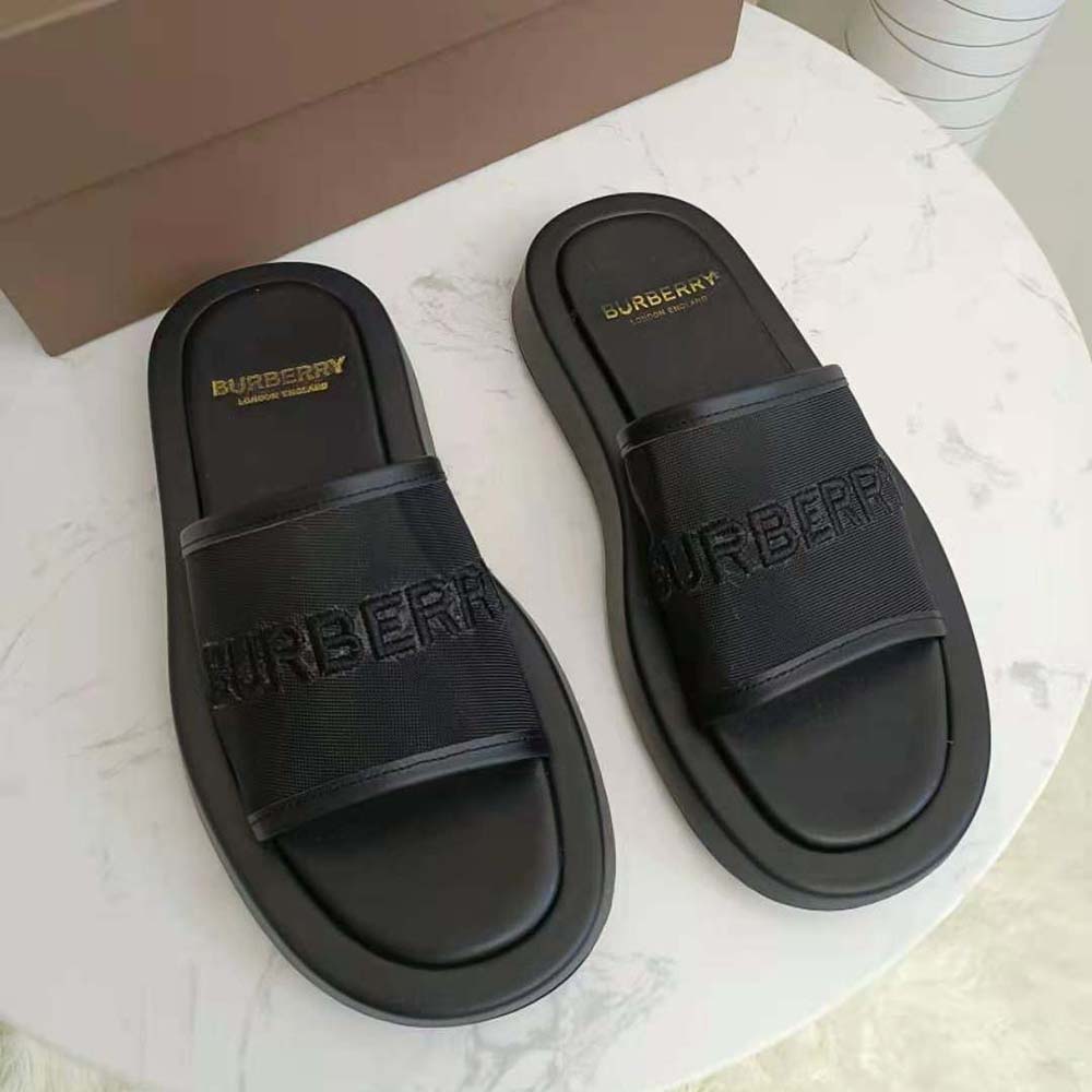 Burberry Women Embroidered Logo Mesh and Leather Slides - image 5