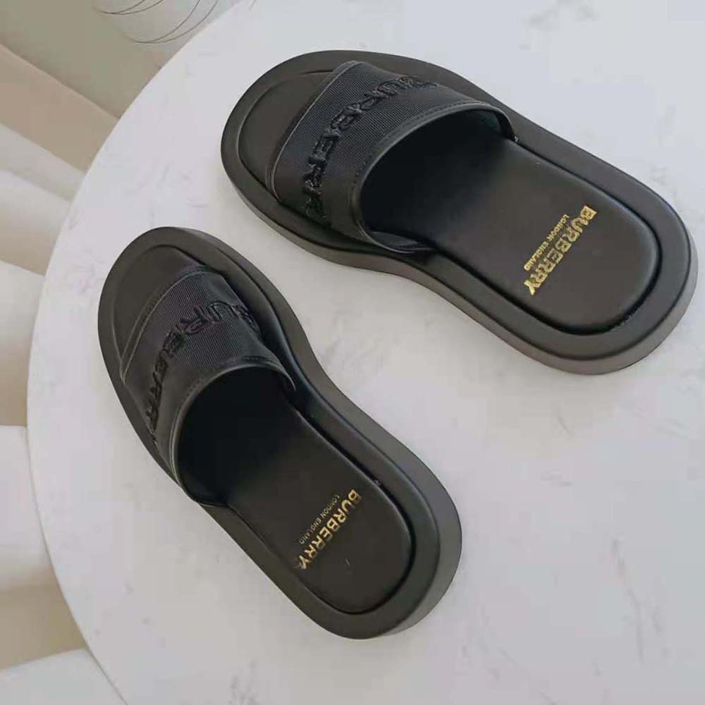 Burberry Women Embroidered Logo Mesh and Leather Slides - image 4