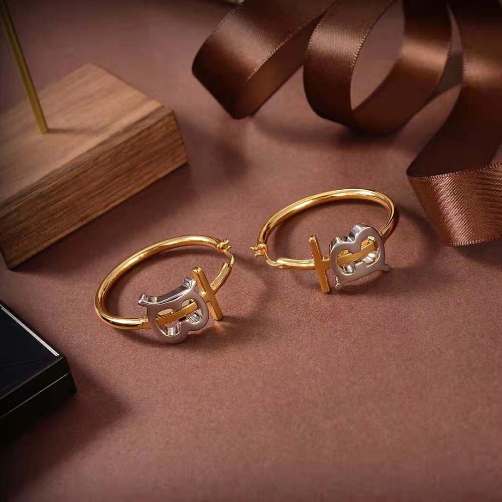 Burberry Women Gold and Palladium-plated Monogram Motif Earrings - image 4