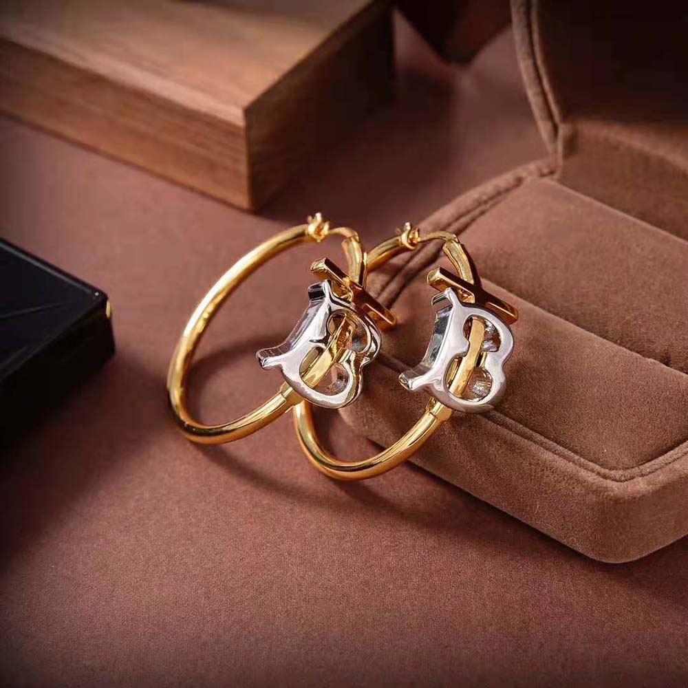 Burberry Women Gold and Palladium-plated Monogram Motif Earrings - image 6