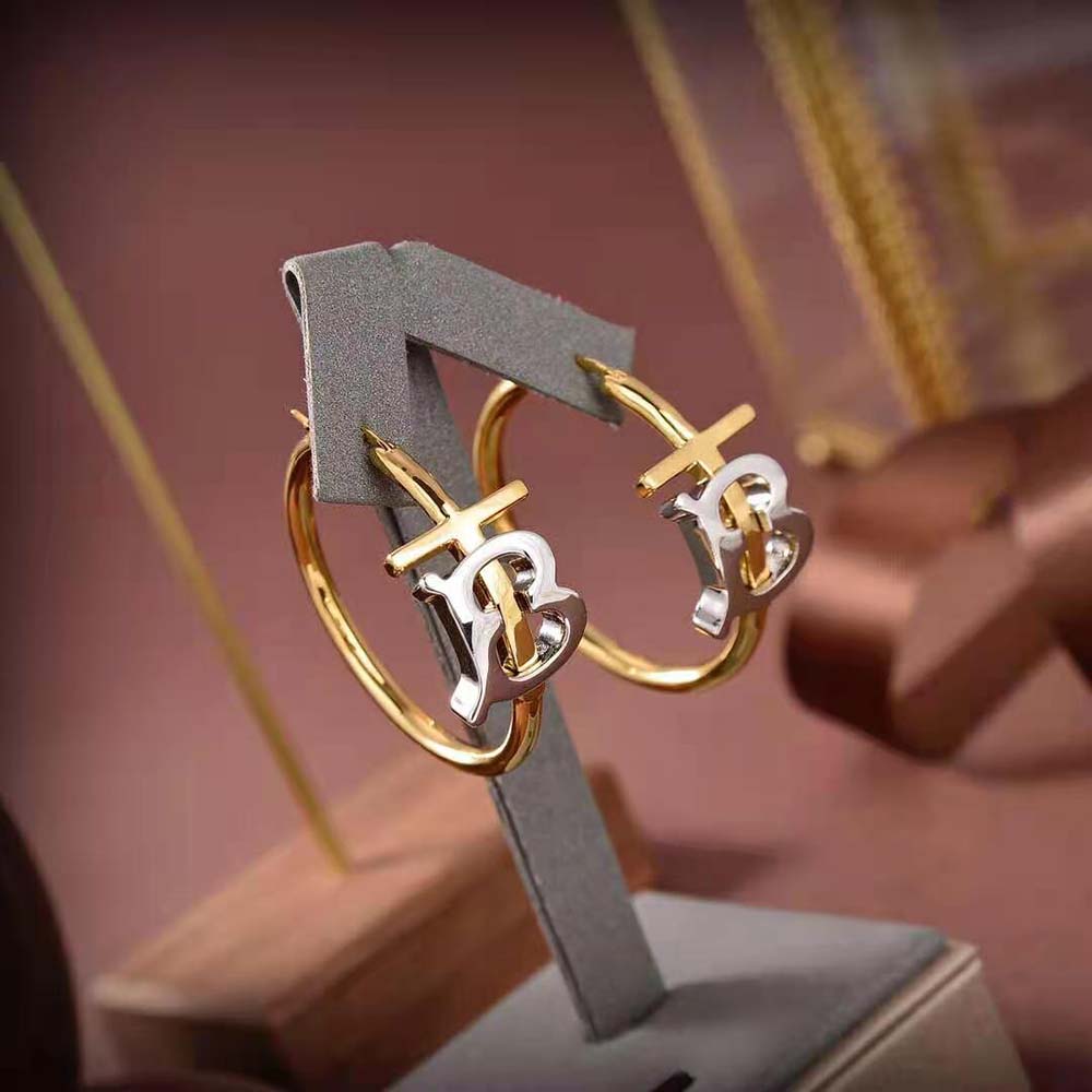 Side angle showing thickness of Burberry Women Gold and Palladium-plated Monogram Motif Earrings