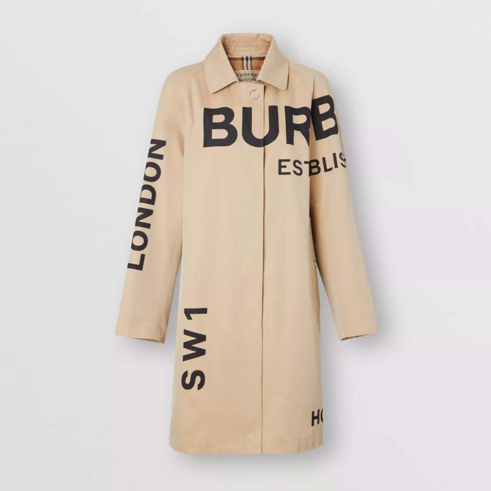 Front view of Burberry Women Horseferry Print Cotton Gabardine Car Coat