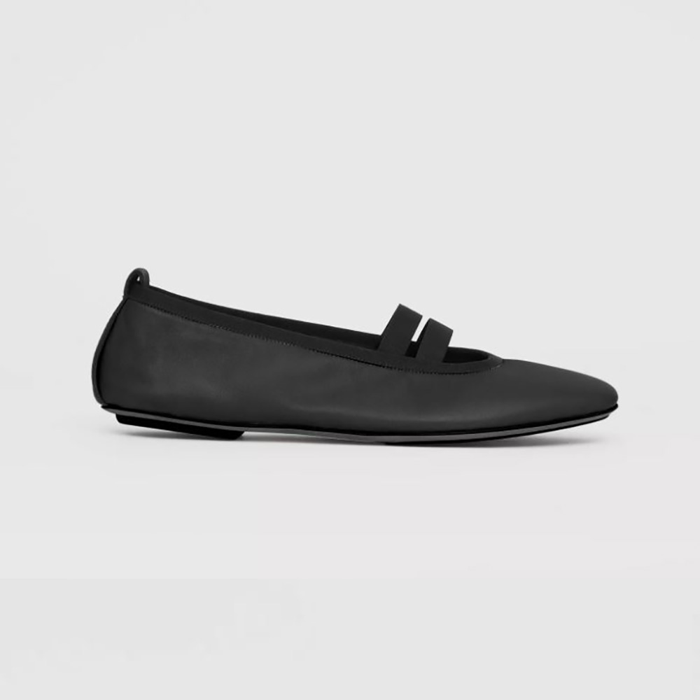 Side angle of Burberry Women Logo Detail Vintage Check Cotton Ballerinas-Black