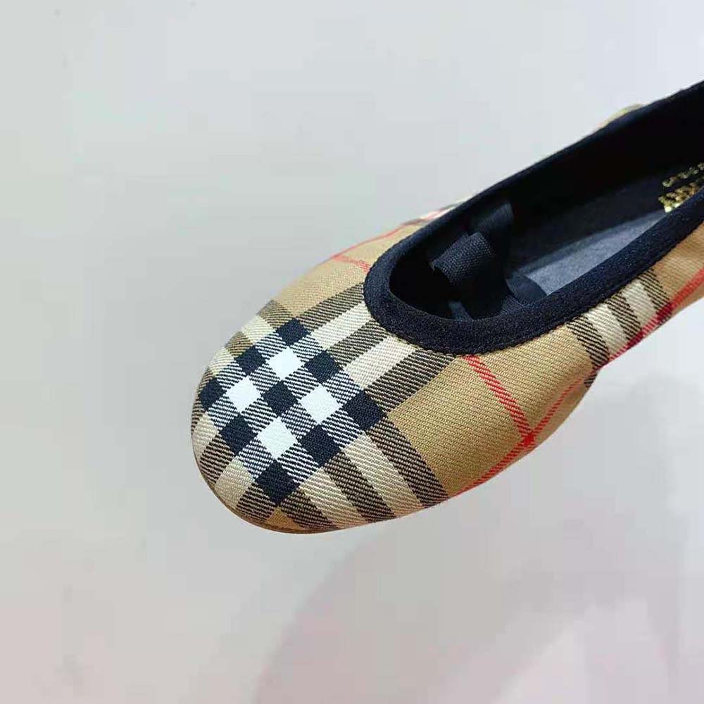 Burberry Women Logo Detail Vintage Check Cotton Ballerinas-Brown - image 6