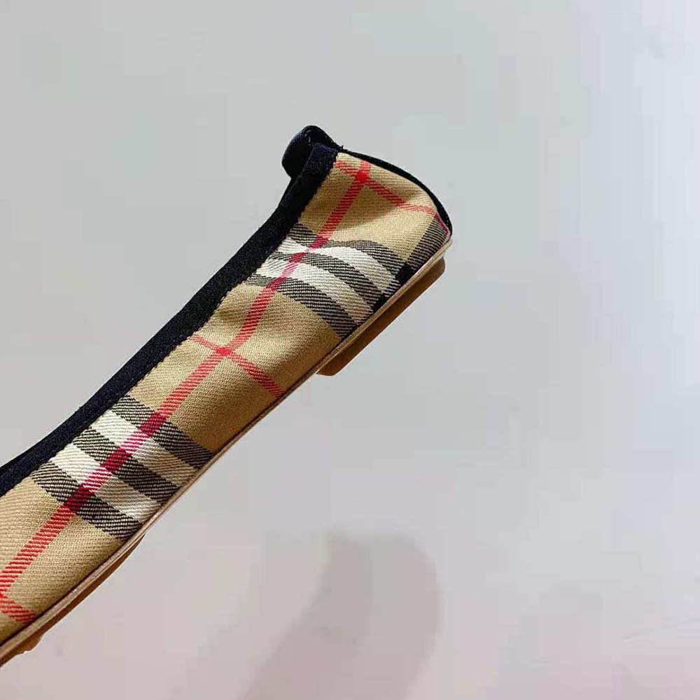Burberry Women Logo Detail Vintage Check Cotton Ballerinas-Brown - image 5