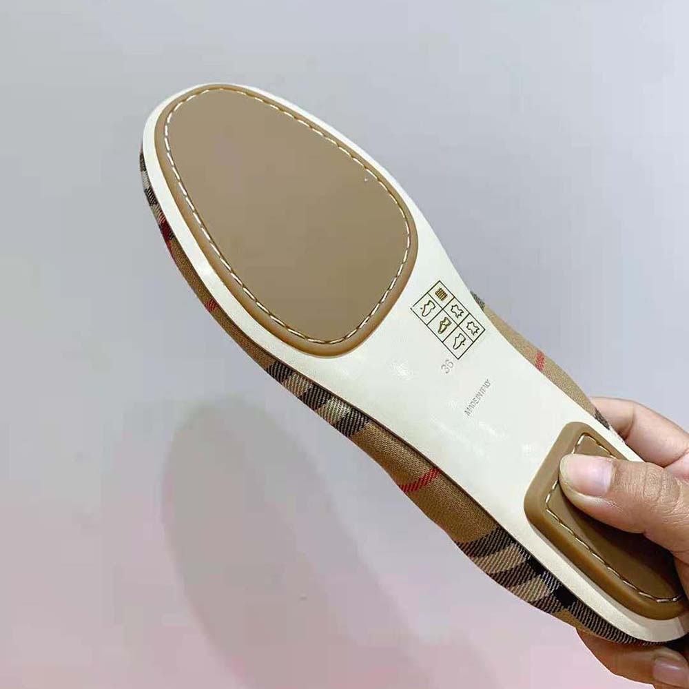 Burberry Women Logo Detail Vintage Check Cotton Ballerinas-Brown - image 9
