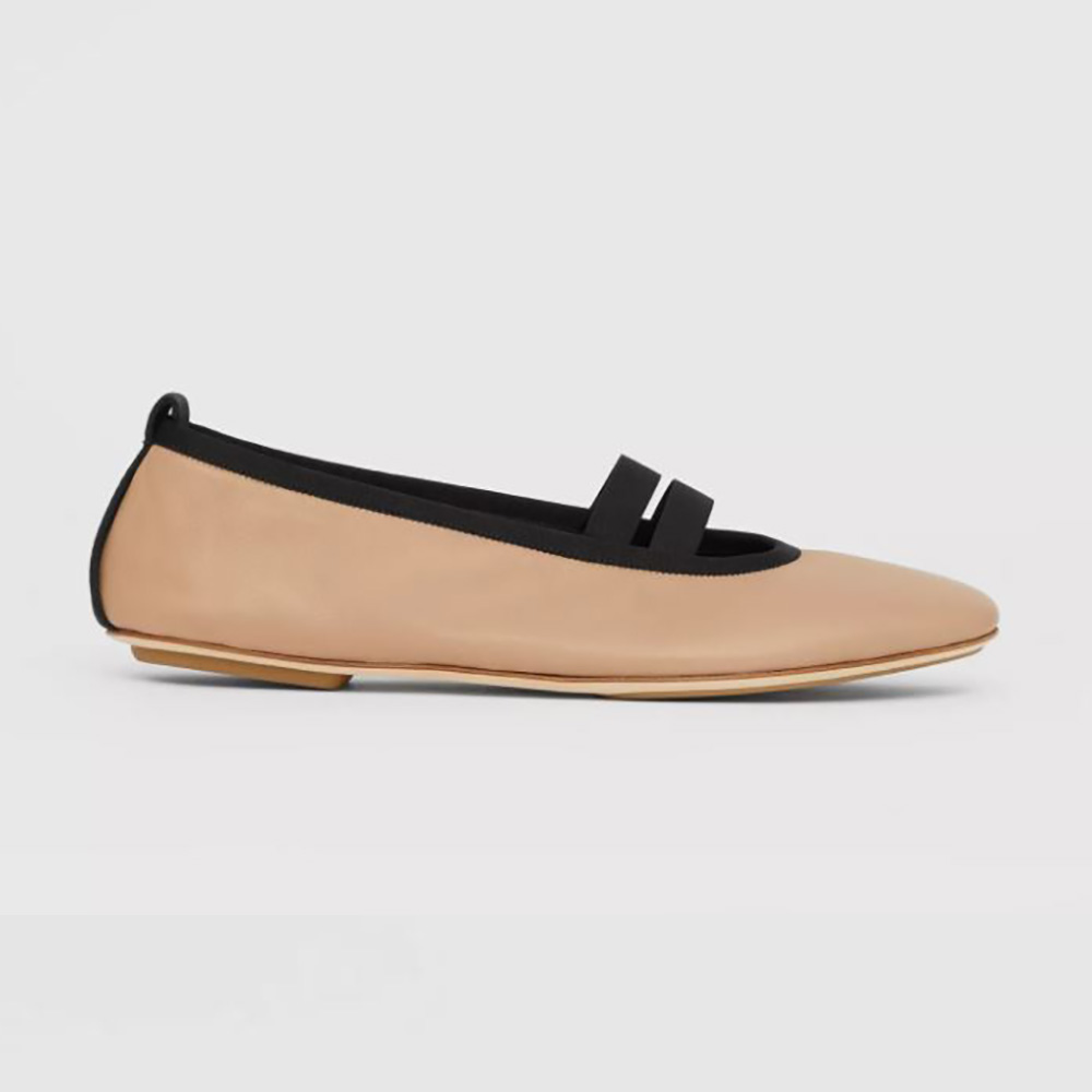 Side view of Burberry Women Logo Detail Vintage Check Cotton Ballerinas-Sandy
