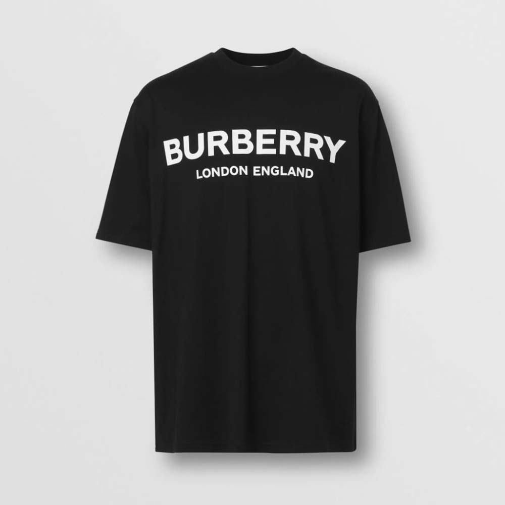 Front view of Burberry Men Logo Print Cotton T-shirt-Black showing logo