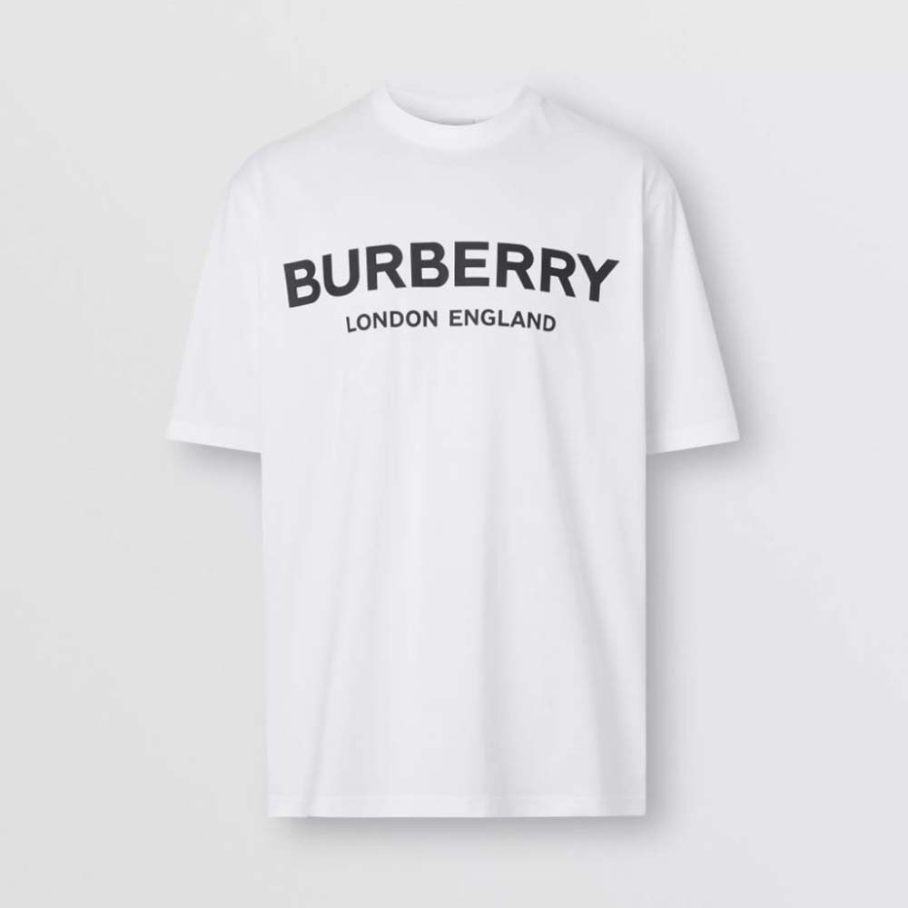 Front view of Burberry Women Logo Print Cotton T-shirt-White showing logo