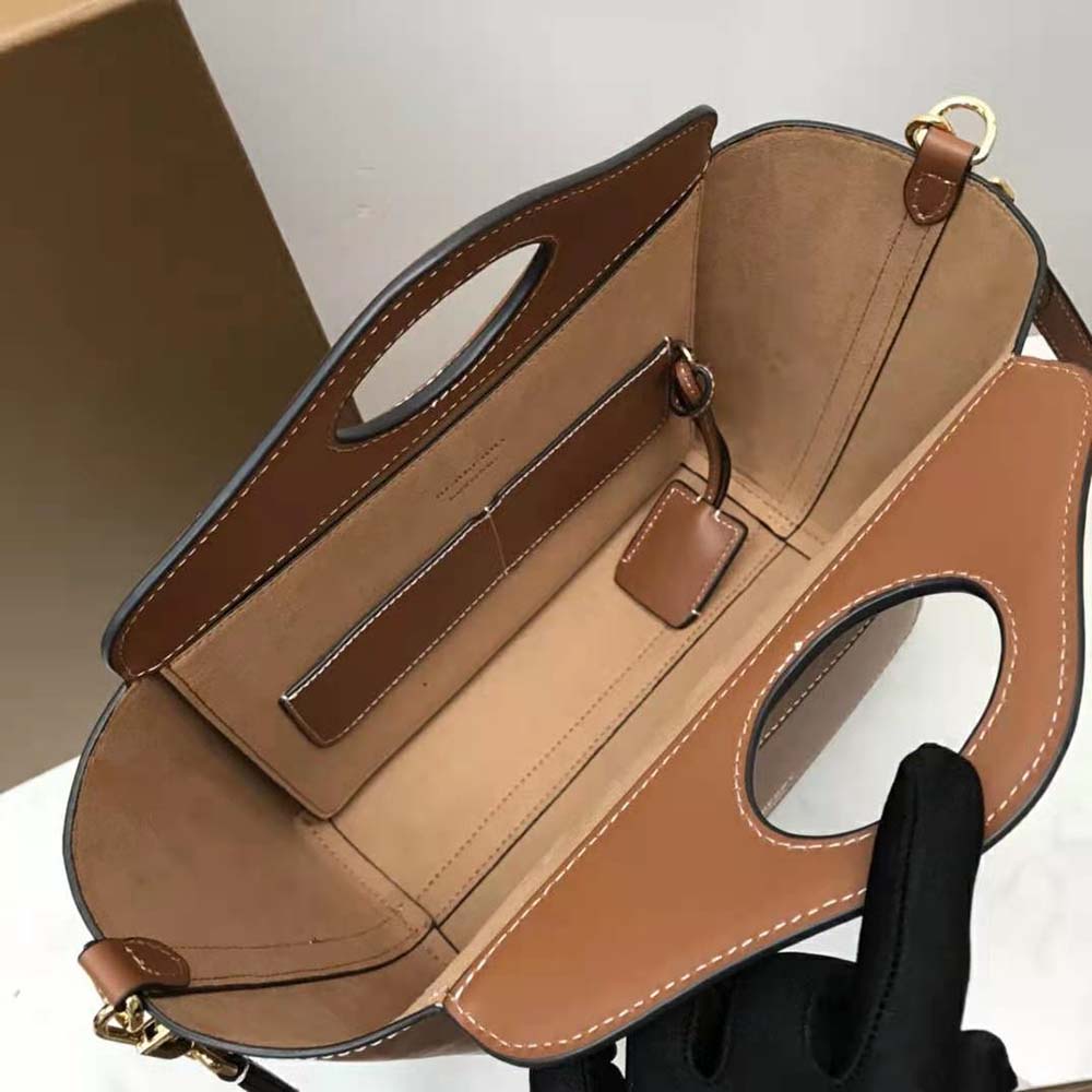 Burberry Women Mini Leather Soft Pocket Tote-Brown - image 7