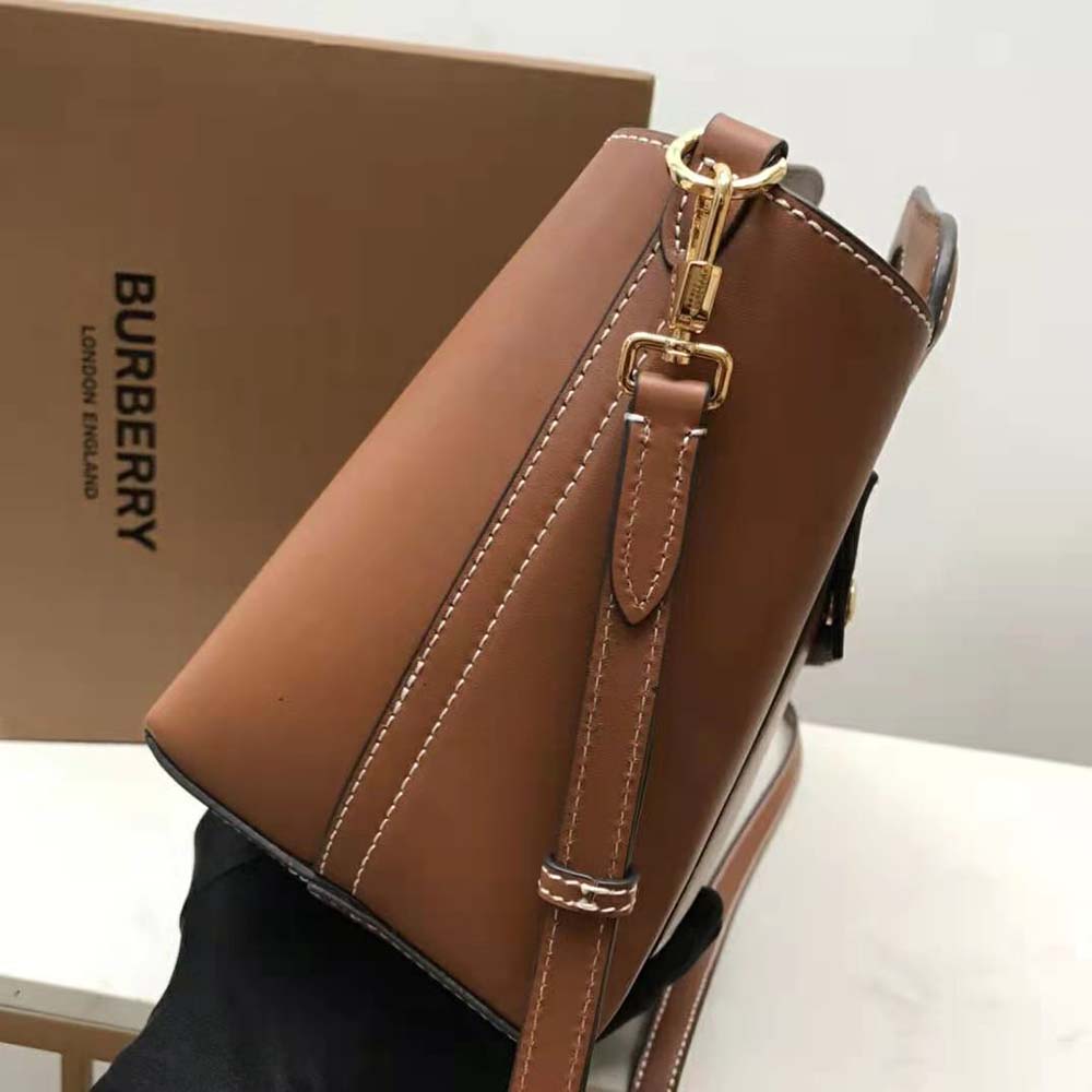 Burberry Women Mini Leather Soft Pocket Tote-Brown - image 6