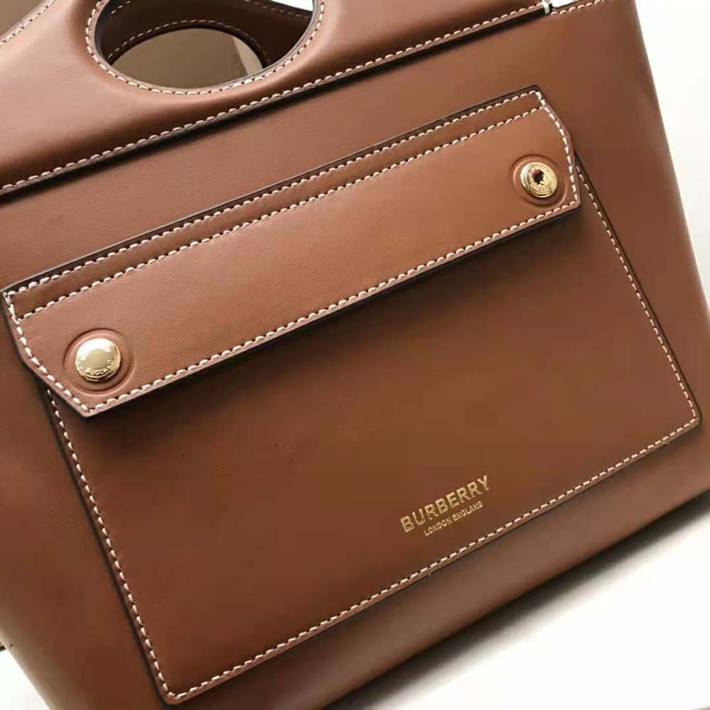 Burberry Women Mini Leather Soft Pocket Tote-Brown - image 8