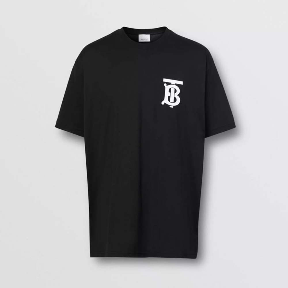 Front view of Burberry Women Monogram Motif Cotton Oversized T-shirt-Black