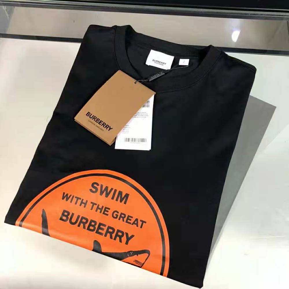 Burberry Men Shark Graphic Cotton Oversized T-shirt-Black - image 4