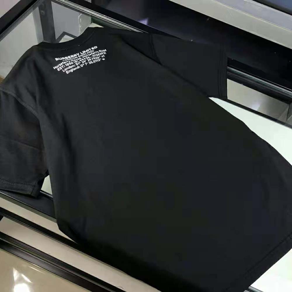 Side angle showing silhouette of Burberry Men Shark Graphic Cotton Oversized T-shirt-Black